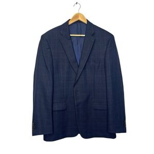Jos A Bank Reserve Sports Coat Mens 42L Blue Brown Windowpane‎ Plaid Silk Wool